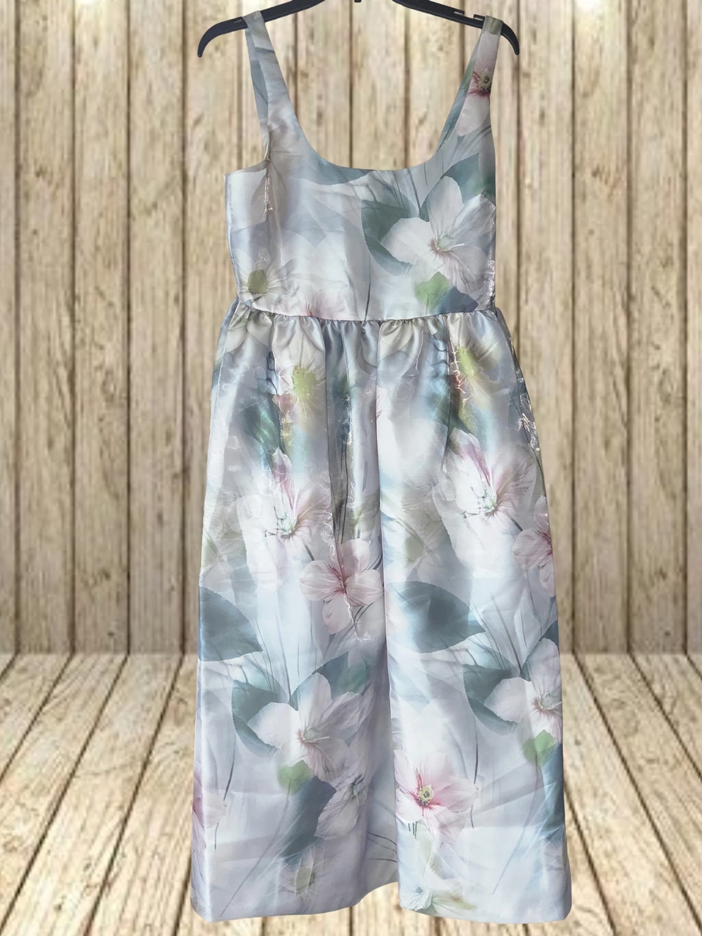 Kensie Women's Printed Shimmer Twill Scoop-Neck Midi Dress